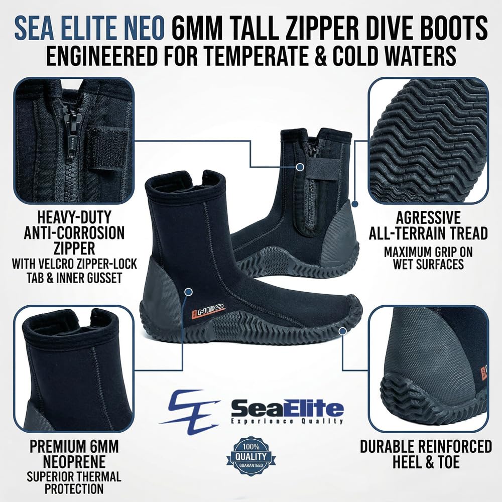 Amazon.com: Sea Elite Neo Tall Zipper Dive Boot 6mm (Size 4